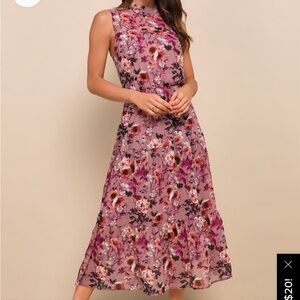 Lulus In My Dreams Mauve Floral Print Midi Dress
